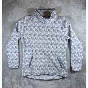 L.L.Bean Sweater Womens Large Gray Geometric Fleece Pullover Cowl Neck Pattern